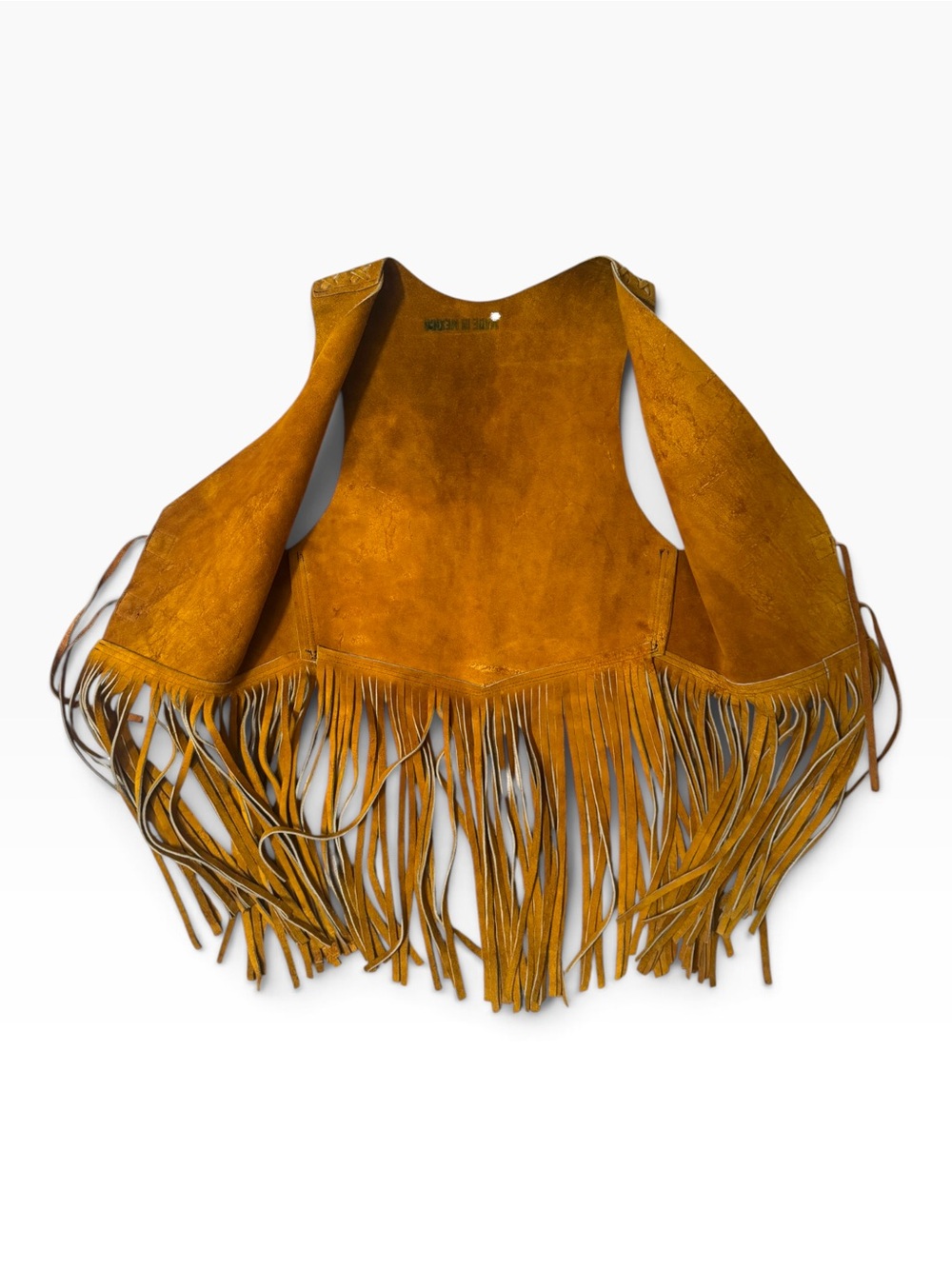 Vintage Genuine Suede Western Fringe Vest Tan Brown Boho Festival Hippie XS/S - Picture 6 of 7